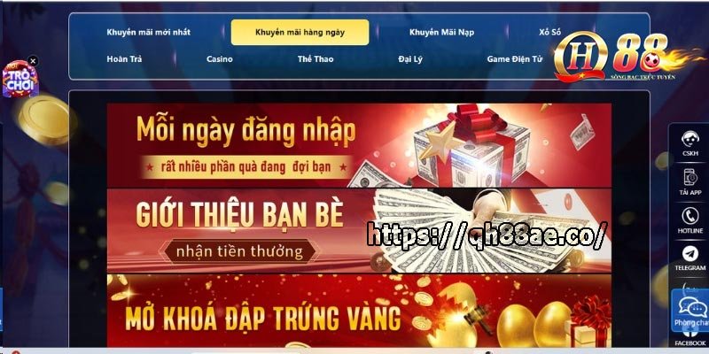 Khuyến mãi QH88 tặng thưởng hàng ngày